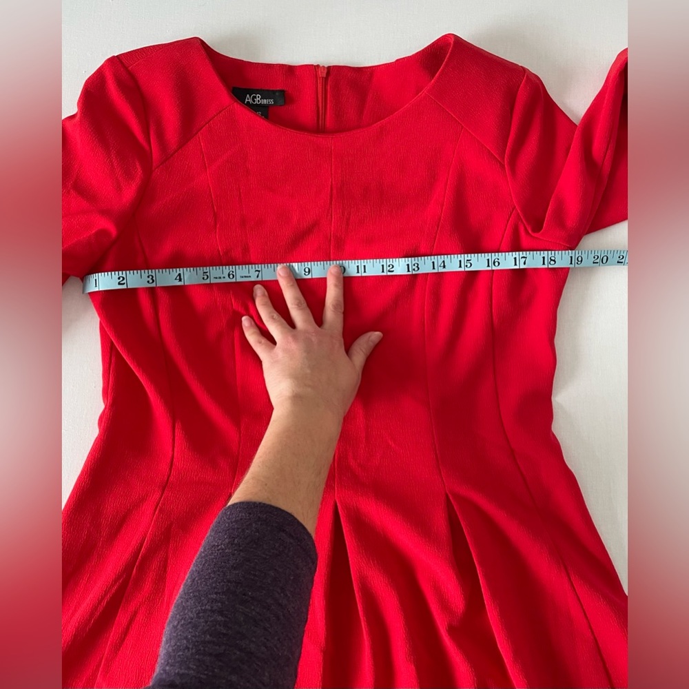 AGB Dress Midi Red 12 Large 3/4 Length Sleeves - Picture 9 of 11